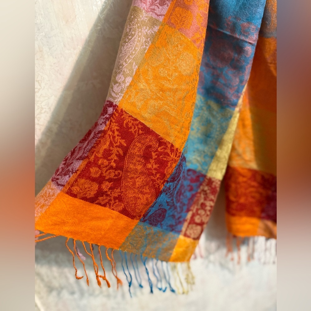 Pashmina Silk Shawl Wrap Scarf Multi Color with Tassels - Picture 2 of 3